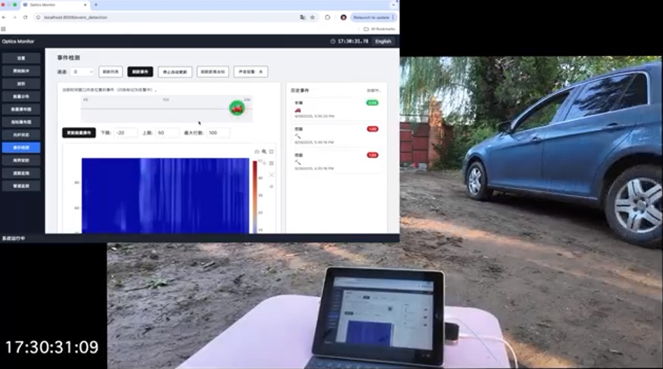 基于AI人工智能的分布式光纖DAS振動信號識別技術，實現挖掘/車輛經過的事件區分